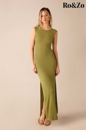 Ro&Zo Green Sheer Lurex Knit Column Dress (B94695) | £99