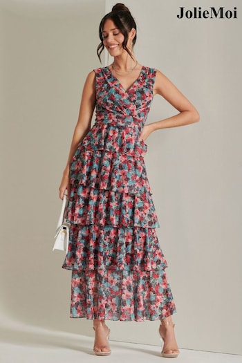 Jolie Moi Pink Layered Hem Mesh Maxi Dress (B94725) | £95
