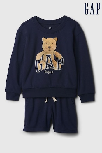 Gap Blue Brannan Bear Arch Logo Sweatshirt and ribbet Shorts Set (6mths-5yrs) (B94726) | £35
