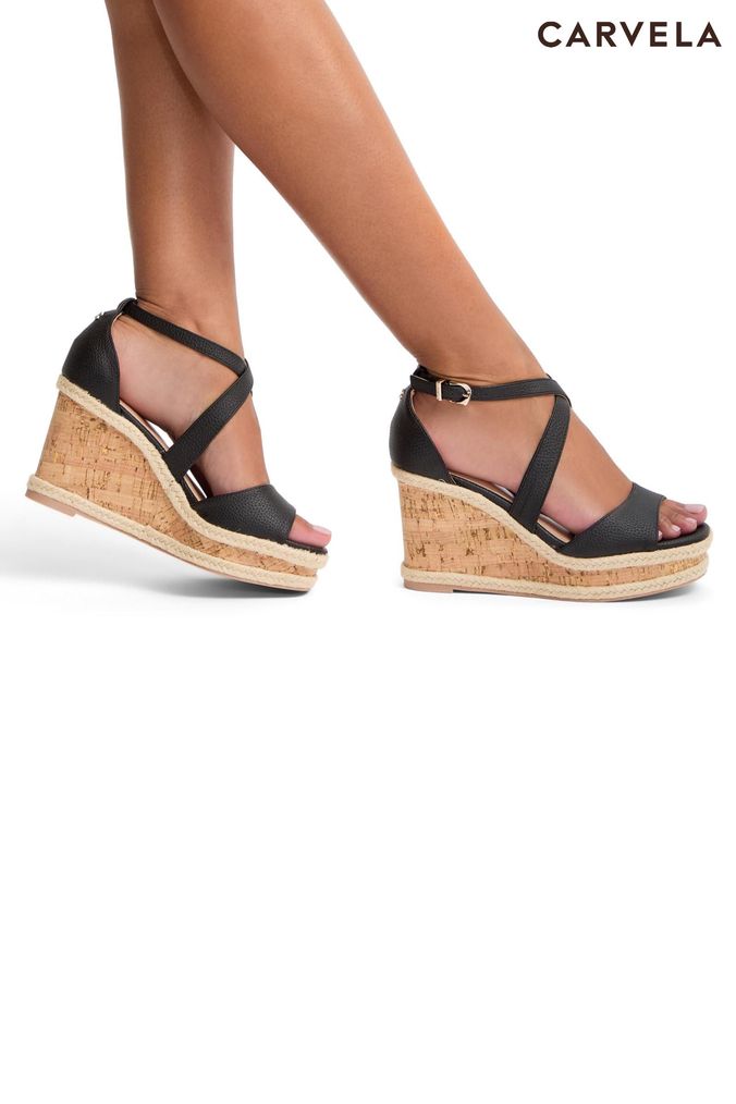 Smart black wedge sandals online
