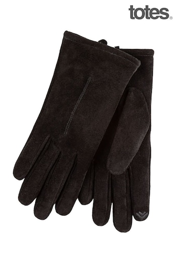 Totes Black Ladies Isotoner One Point Suede Gloves (B94935) | £25