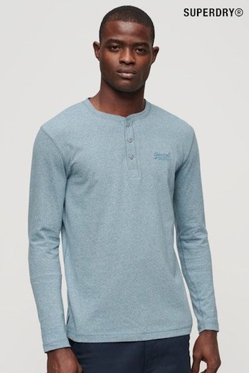 Superdry Blue Organic Cotton Vintage Logo Embroidered Henley Top (B95018) | £30
