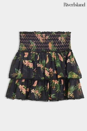 River Island Black Girls Tropical Rara Skirt (B95029) | £20