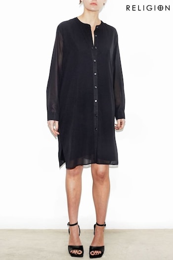 Religion Black Long Line Tunic Shirt looks Dress (B95051) | £60