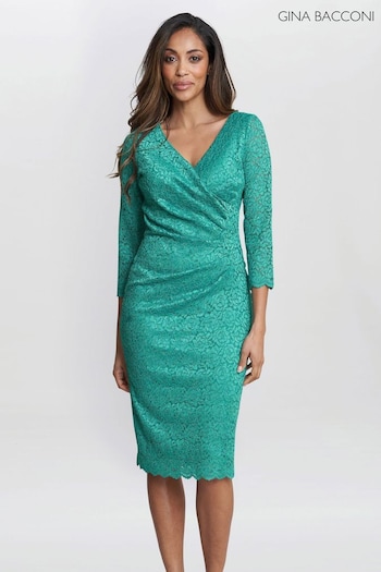 Gina Bacconi Green Melody Lace Wrap Dress (B95086) | £180