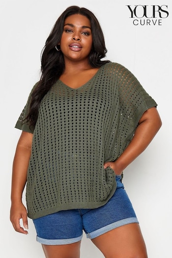 Yours Curve Green Boxy Crochet Top (B95102) | £24