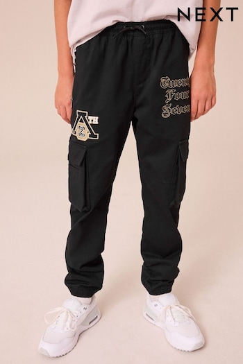 Black Cargo Graffiti Embroidery cargo trousers (3-16yrs) (B95130) | £18 - £23