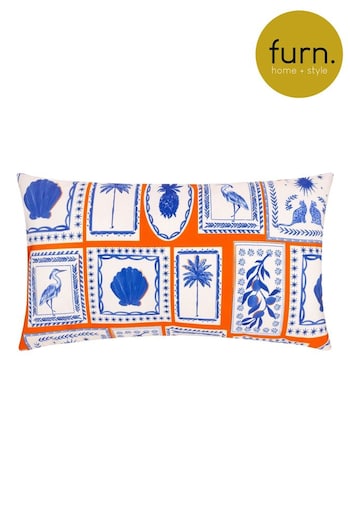 Furn Coral Blue Frieze Abstract Outdoor Cushion (B95150) | £17