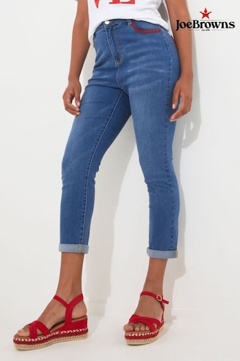 Joe Browns Blue Stawberry Embroidered Stretch Denim Cropped pleat-detail Jeans (B95220) | £53