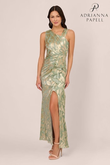 Adrianna Papell Green Foil Asymmetric Dress (B95236) | £199