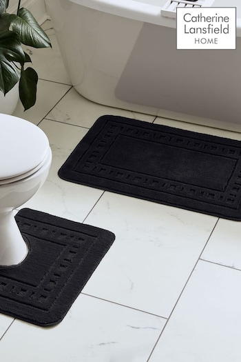 Catherine Lansfield Black Armoni Bath Mat and Pedestal (B95341) | £12