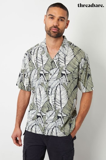 Threadbare Black Short Sleeve Floral Print Cotton Shirt (B95395) | £26