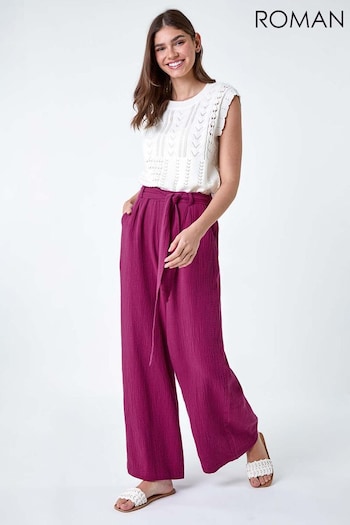 Roman Purple Textured Cotton Wide Leg Trousers (B95427) | £28