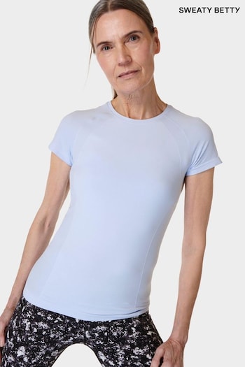 Sweaty Betty Salt Blue Athlete Seamless Workout T-Shirt (B95431) | £45