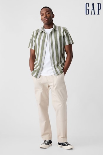 Gap Green Stripe Standard Fit Stretch Poplin Short Sleeve Shirt (B95441) | £25