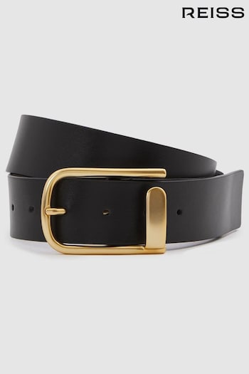 Reiss Black Iyla Leather Half Keeper Belt (B95486) | £78