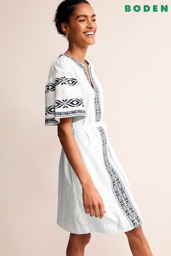 Boden White Embroidered Jersey Short Dress (B95536) | £98