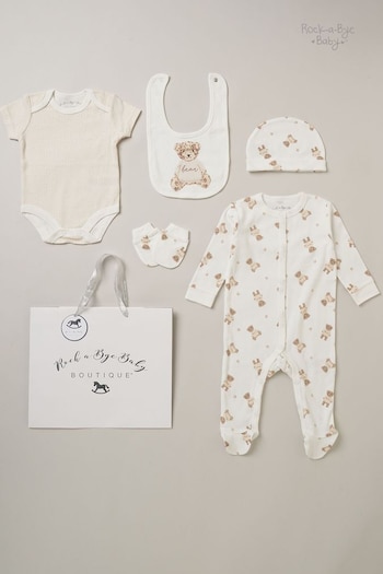 Rock-A-Bye Baby Boutique Cotton Print 5-Piece Baby White Gift Set (B95640) | £25