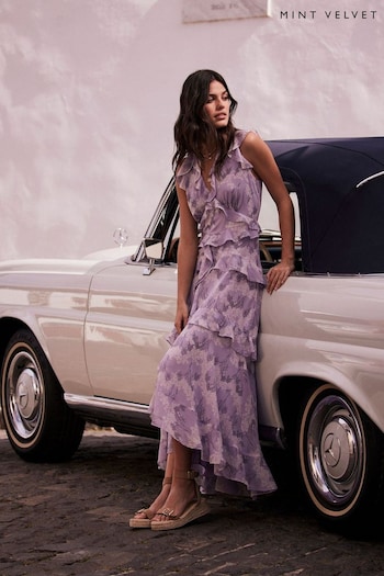 Mint Velvet Purple Floral Ruffle Maxi Dress (B95756) | £159