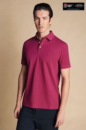Charles Tyrwhitt Pink Short Sleeve Cotton Stretch Pique Polo T-Shirt (B95768) | £55
