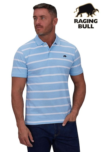 Raging Bull Blue Birdseye Stripe Polo Shirt (B95929) | £54 - £59