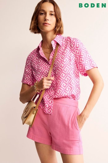 Boden Pink Hazel Short Sleeve Linen Shirt (B95946) | £70