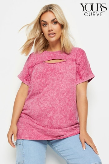 Yours Curve Pink Acid Wash Cut Out T-Shirt (B95959) | £19