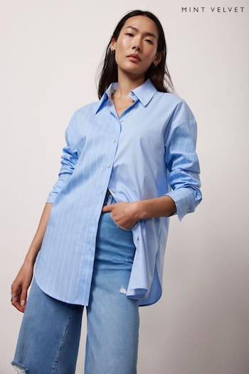 Mint Velvet Blue Contrast Stripe Shirt (B95972) | £79