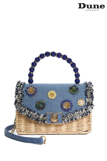Dune London Blue Blooms Flower Bead Top Handle Bag (B96030) | £90