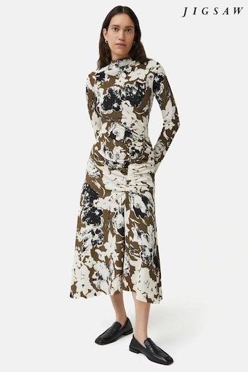 Jigsaw Natural Floral Echo Ruched Dress (B96114) | £150