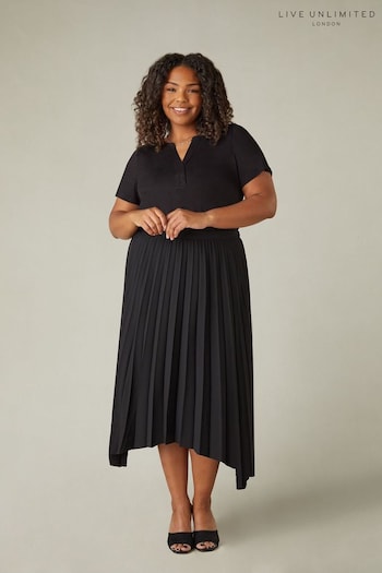 Live Unlimited Curve Black Pleated Hanky Hem Midi skirt (B96151) | £69