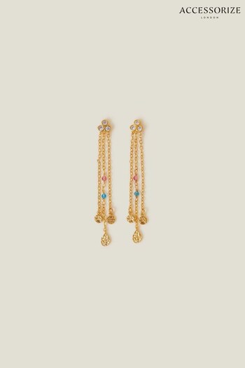 Accessorize Gold Plated 14CT Beaded Long Drop Earrings (B96227) | £20