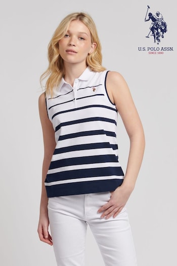 U.S. stripe Polo Assn. Womens Stripe Sleeveless stripe Polo Shirt (B96238) | £45