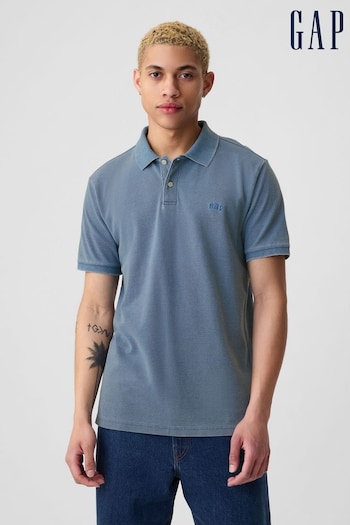 Gap Blue Cotton Logo Pique Short Sleeve spelarlogga Polo Shirt (B96301) | £20