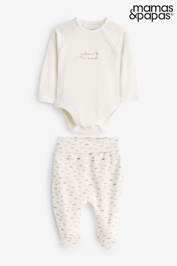 Mamas & Papas Cream 2 Piece Welcome To The World Bodysuit And Legging Set (B96358) | £20