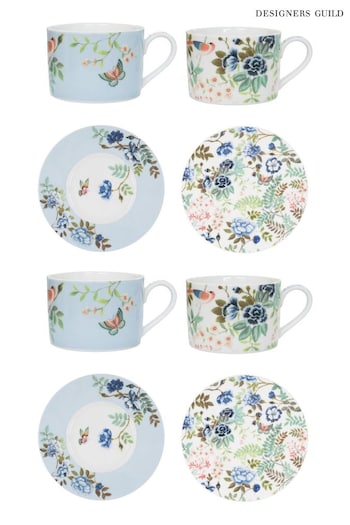 Designers Guild Porcelaine De Chine Tea Cups and Saucers Set Of 4 (B96382) | £56