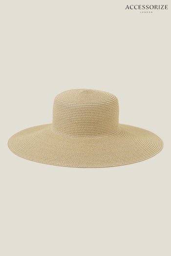 Accessorize Natural Straw Boater Floppy Hat (B96421) | £25