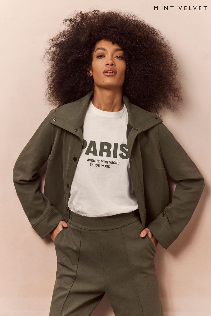 Mint velvet blue retro crop coat top