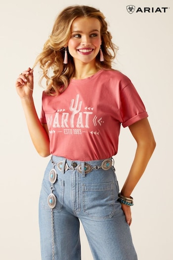 Ariat Pink Cactus Logo Short Sleeve Western T-Shirt (B96443) | £25