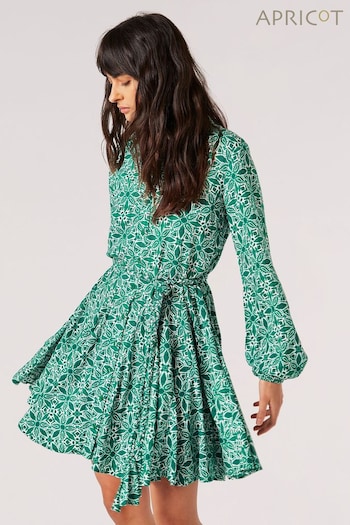 Apricot Green Ikat Tile Shirt Mini Dress Cargo (B96485) | £39