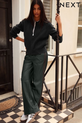 Green Faux Leather Track Wide Leg Trousers (B96560) | £32