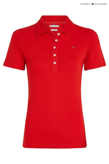 Tommy logo-print Hilfiger Slim Red 1985 Pique Polo Shirt (B96635) | £75