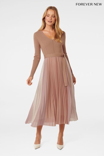 Forever New Brown Alicia Blocked Knit Midi Dress (B96662) | £115