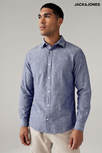 JACK & JONES Blue Linen Blend Long Sleeve Shirt (B96763) | £30