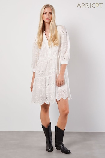 Apricot White Broderie Anglaise Tiered Mini Dress alta (B96779) | £39