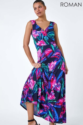 Roman Pink Tropical Floral Print Wrap Maxi Dress (B96786) | £45