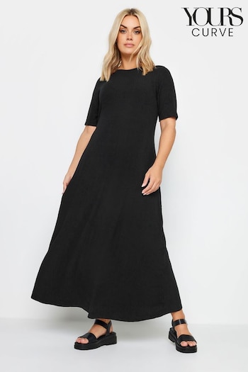 Yours Curve Black Ribbed Swing Maxi Dress silk (B96873) | £29