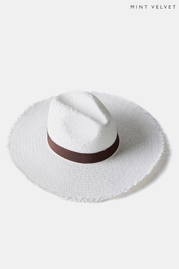 Mint Velvet Cream Frayed Straw Hat (B96902) | £49