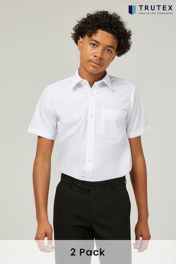 Trutex White Regular Fit Short Sleeve 2 Pack School Earned Shirts (B96929) | £21 - £24