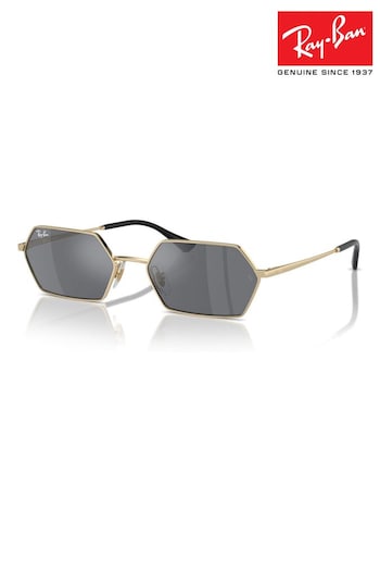 Ray Ban Gold Yevi Rb3728 Rectangle Sunglasses (B96933) | £149